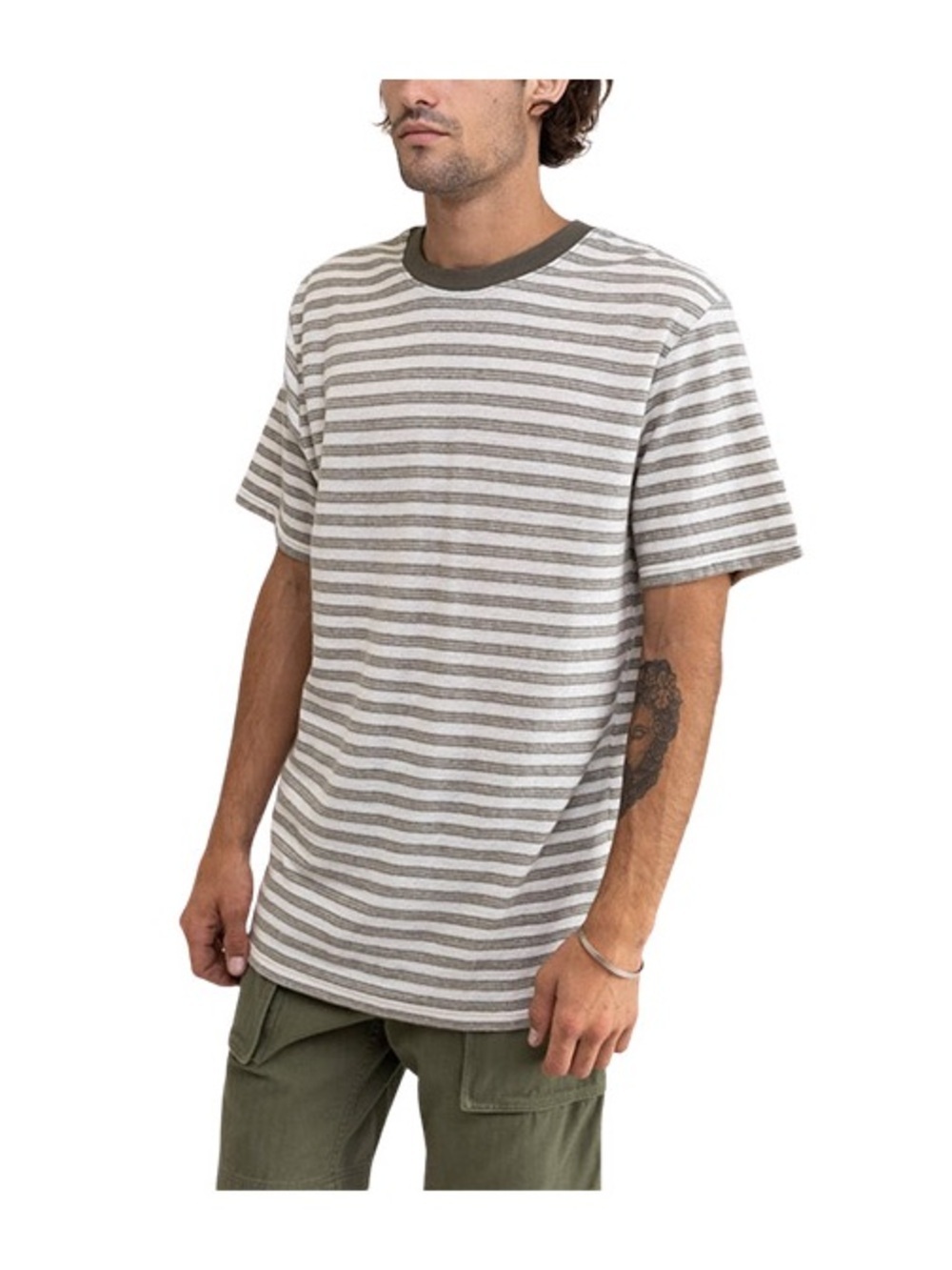 Rhythm Men’s Short Sleeve Tshirt Endure Stripe Green Striped Tee